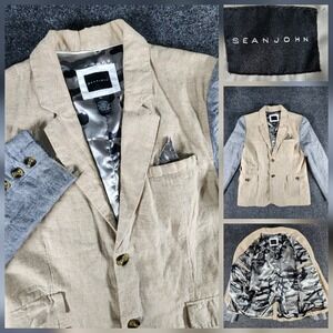 Sean John Linen Blend Sport Coat Blazer‎ Jacket Women's XL Brown & Gray